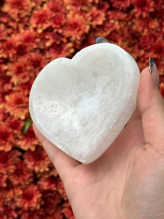 Satin spar selenite heart bowl
