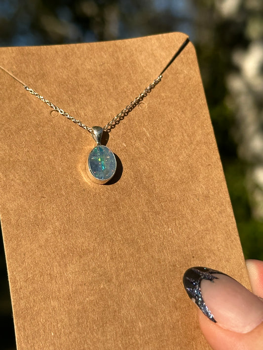 Australian Opal Necklace - Sterling Silver