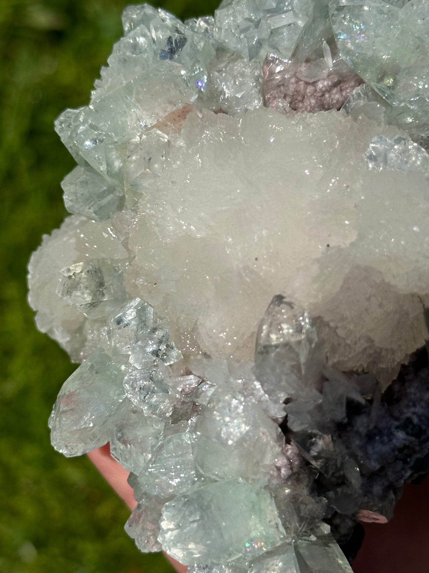 Green apophyllite with pink chalcedony| India