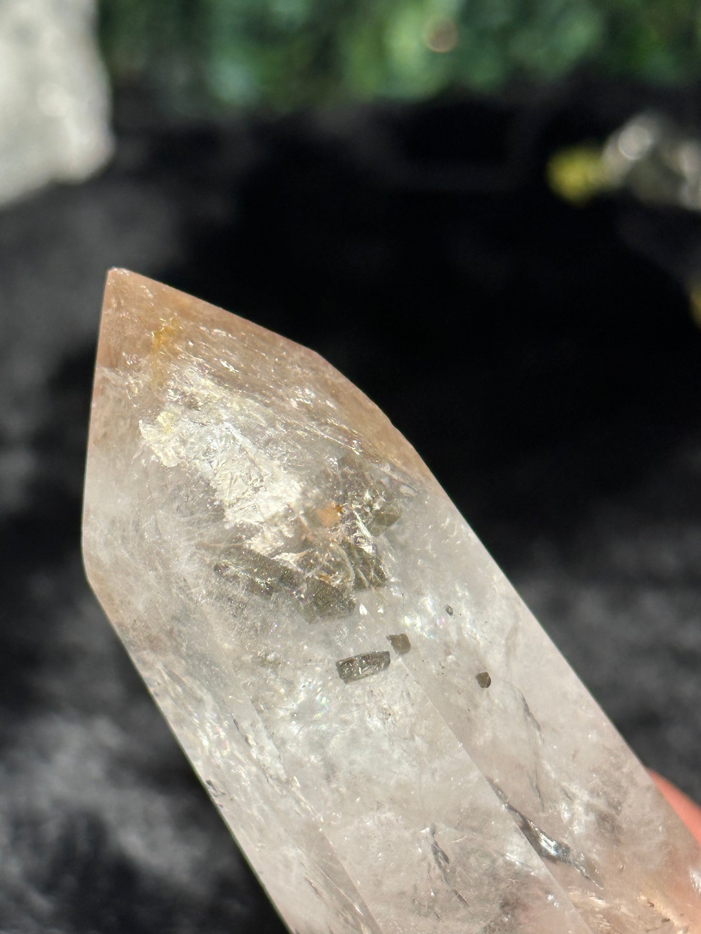 Quartz Point with Cubic Pyrite Inclusion