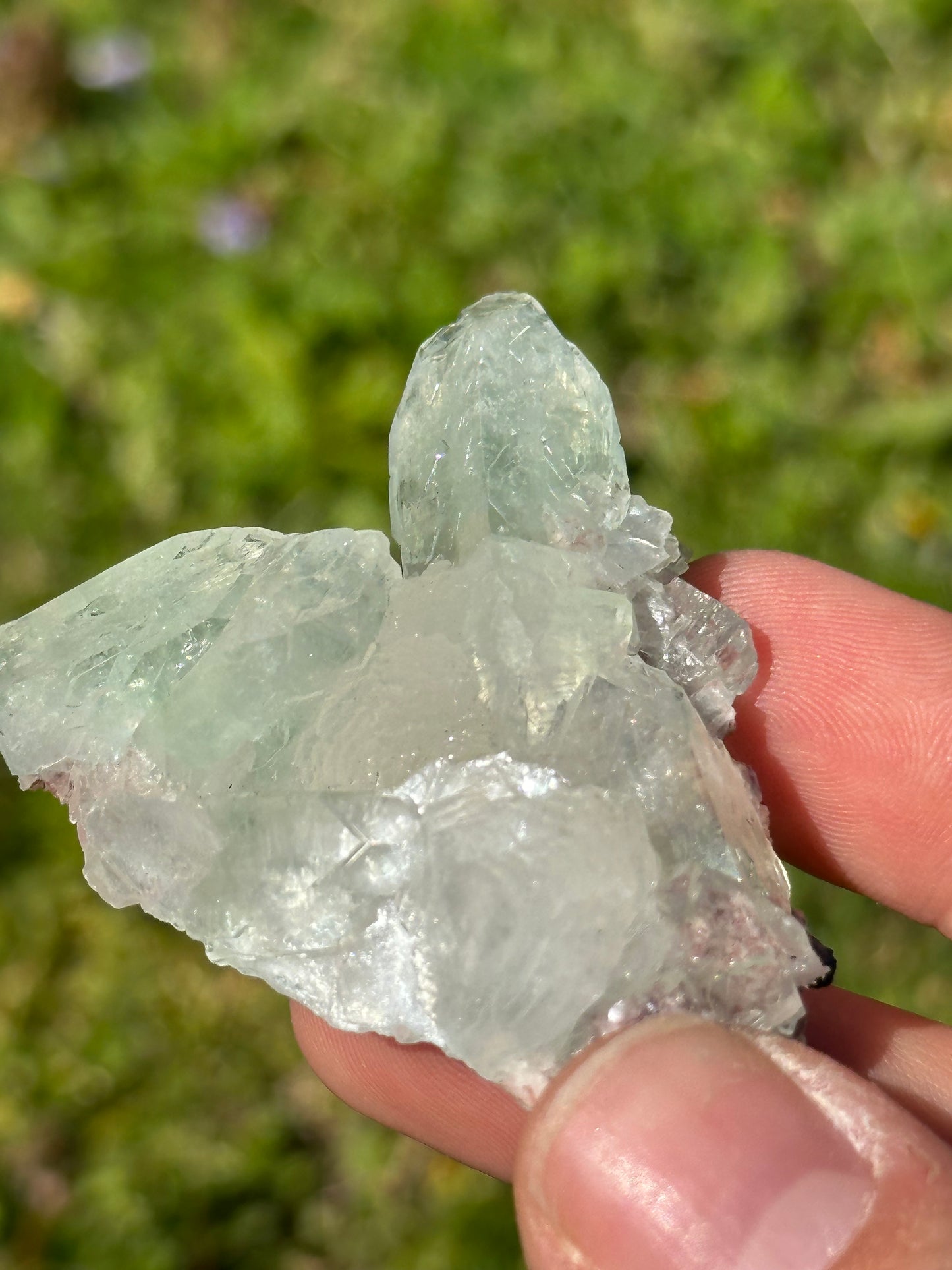Green apophyllite with pink chalcedony | India