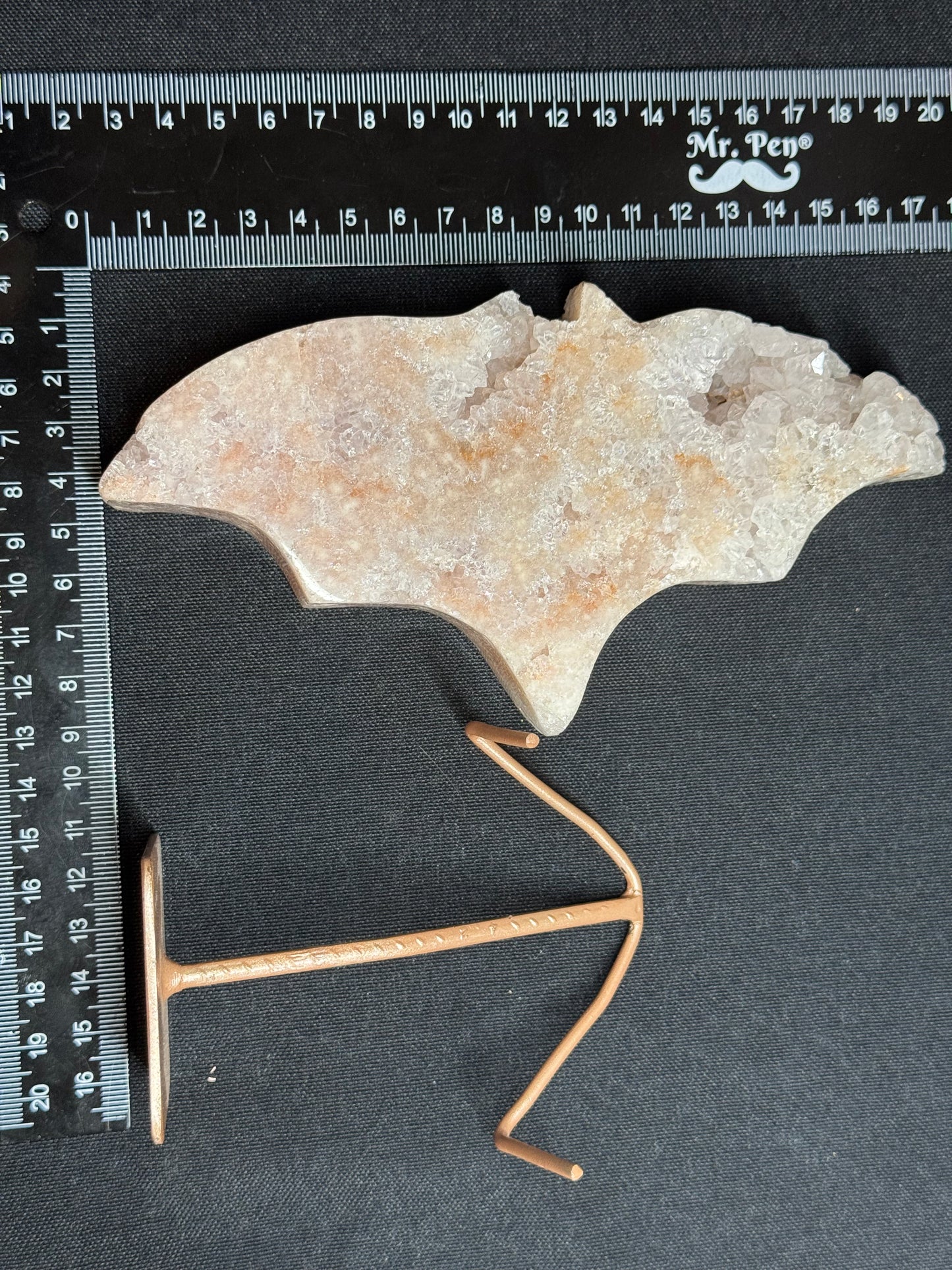 Pink amethyst bat with custom stand