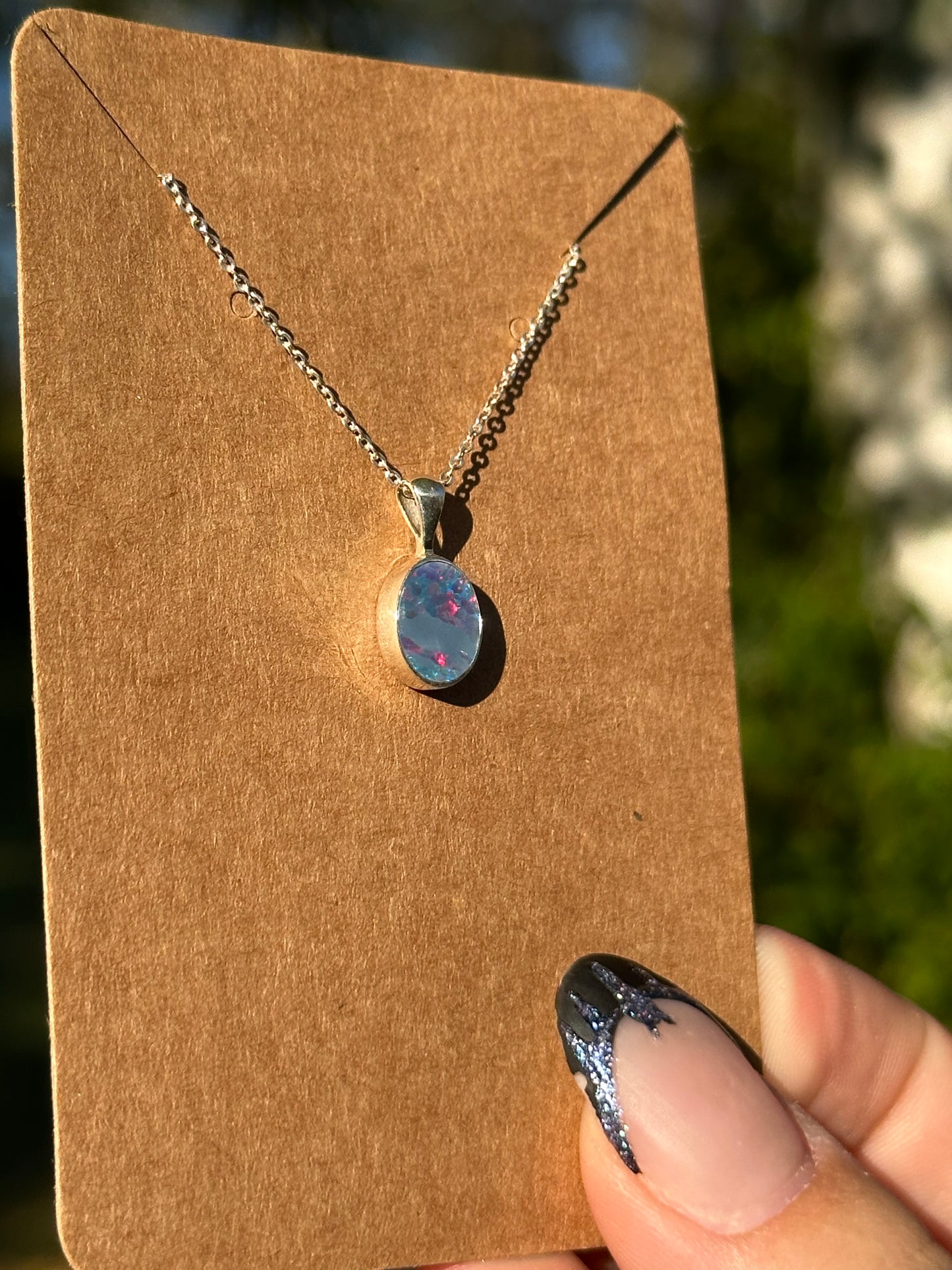 Australian Opal Necklace - Sterling Silver