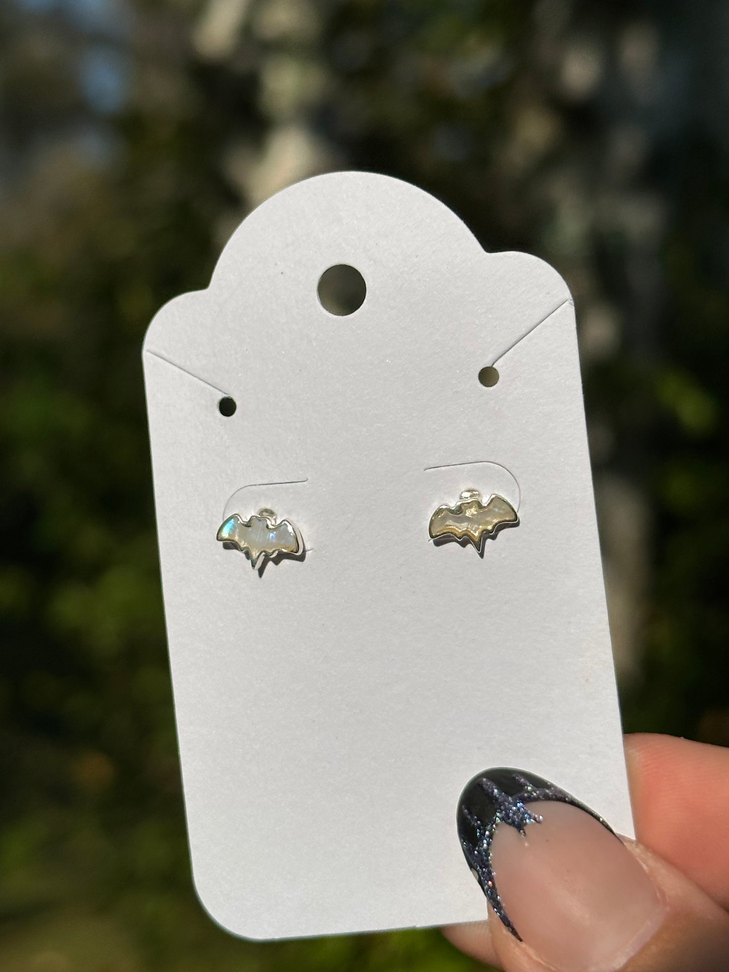 Moonstone Bat Earrings- Sterling Silver