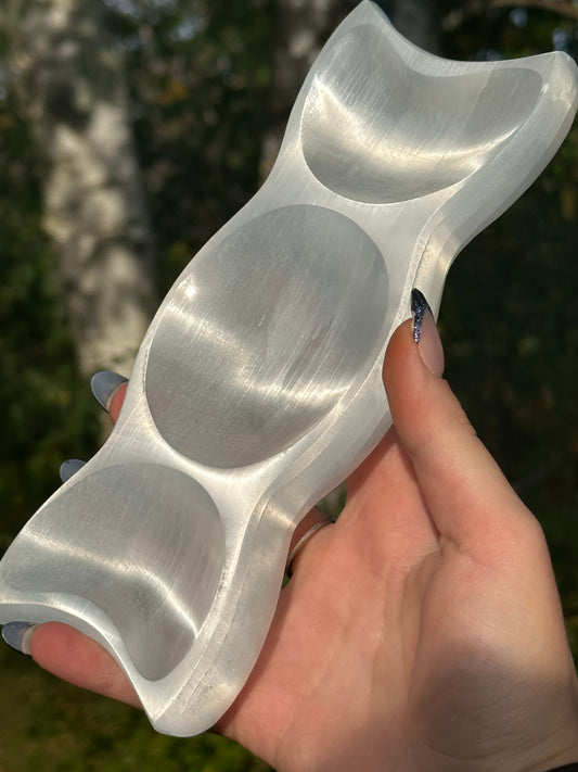 Satin Spar Selenite Triple Moon Bowl