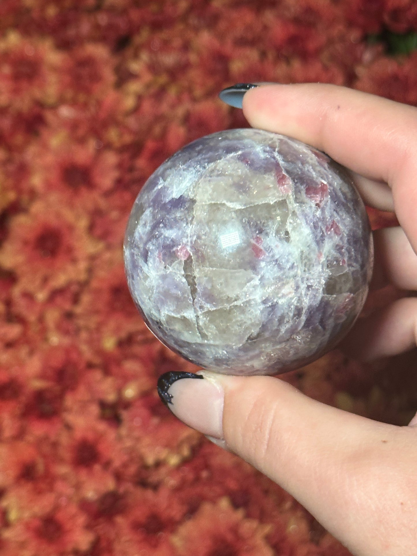 Lepidolite Sphere with Smokey Quartz