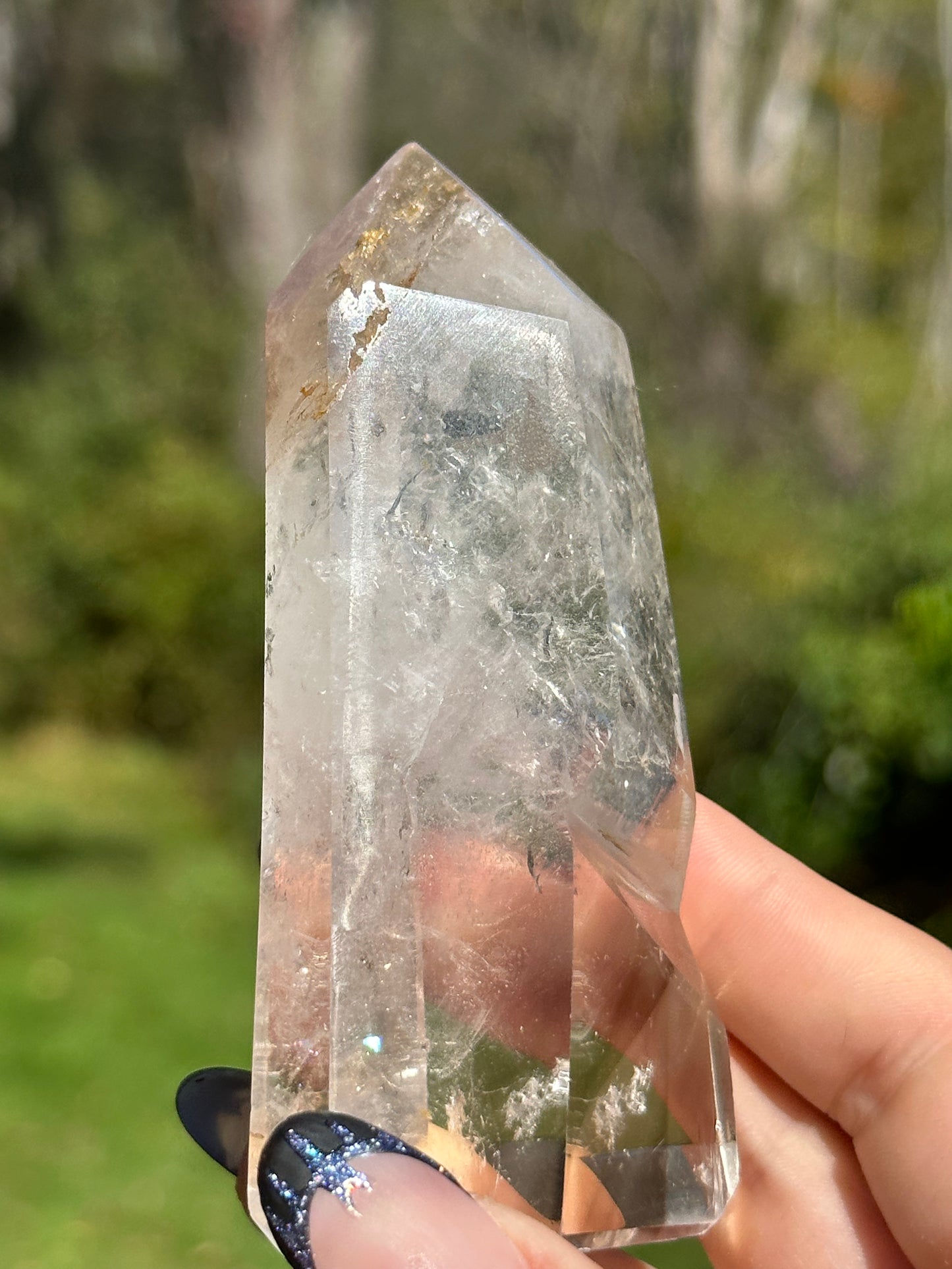 Quartz Point with Cubic Pyrite Inclusion