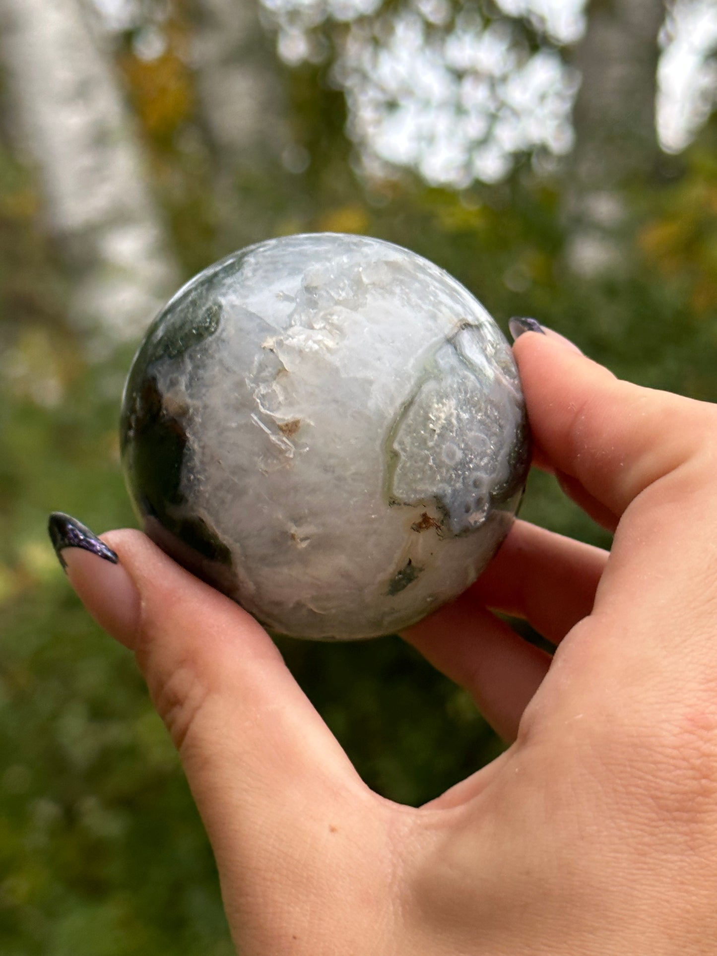 Moss agate sphere