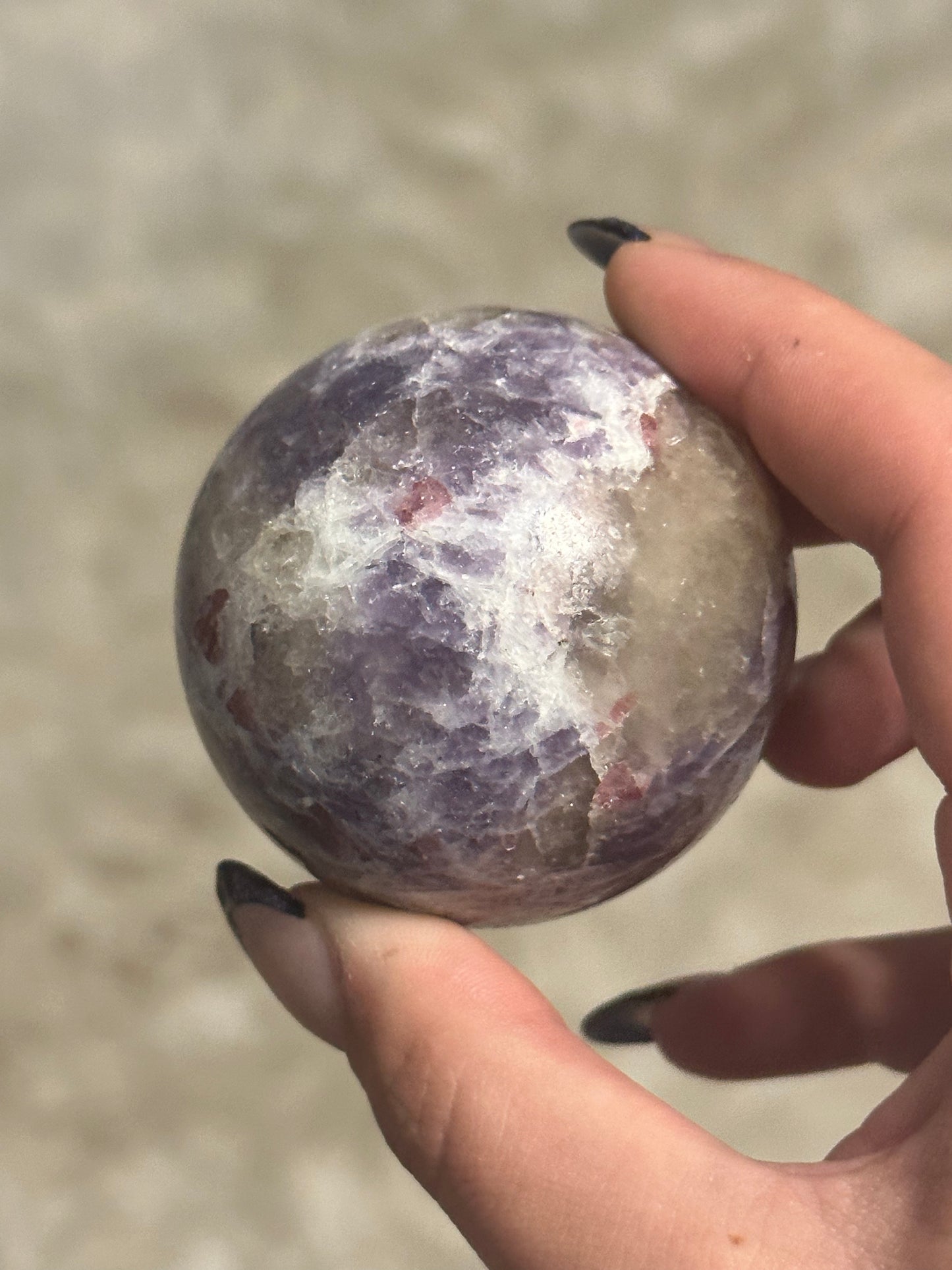 Lepidolite Sphere with Smokey Quartz