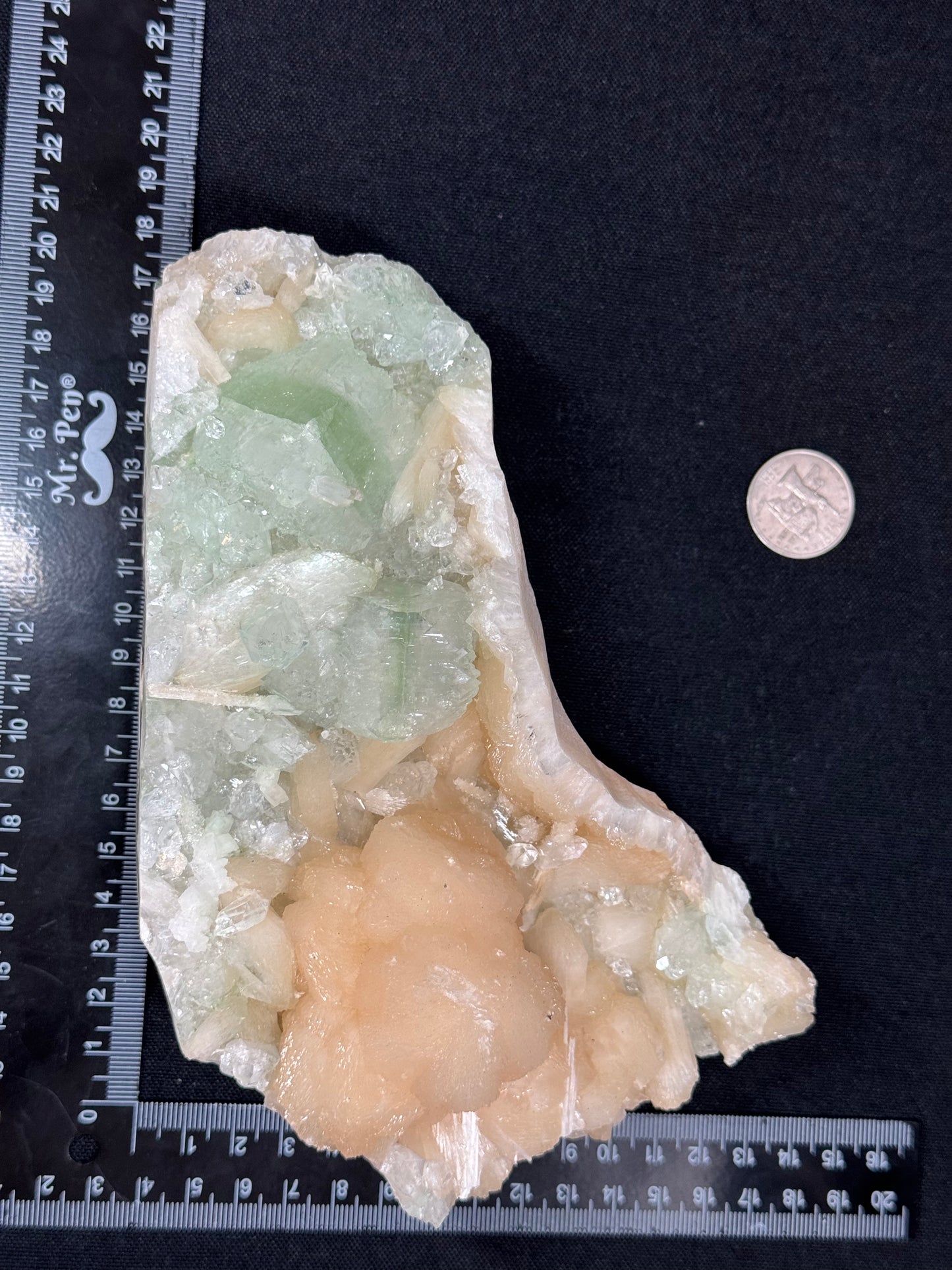 Green Apophyllite, peach Stilbite - India