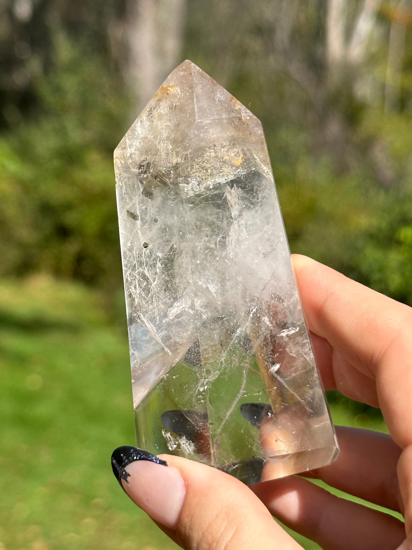 Quartz Point with Cubic Pyrite Inclusion