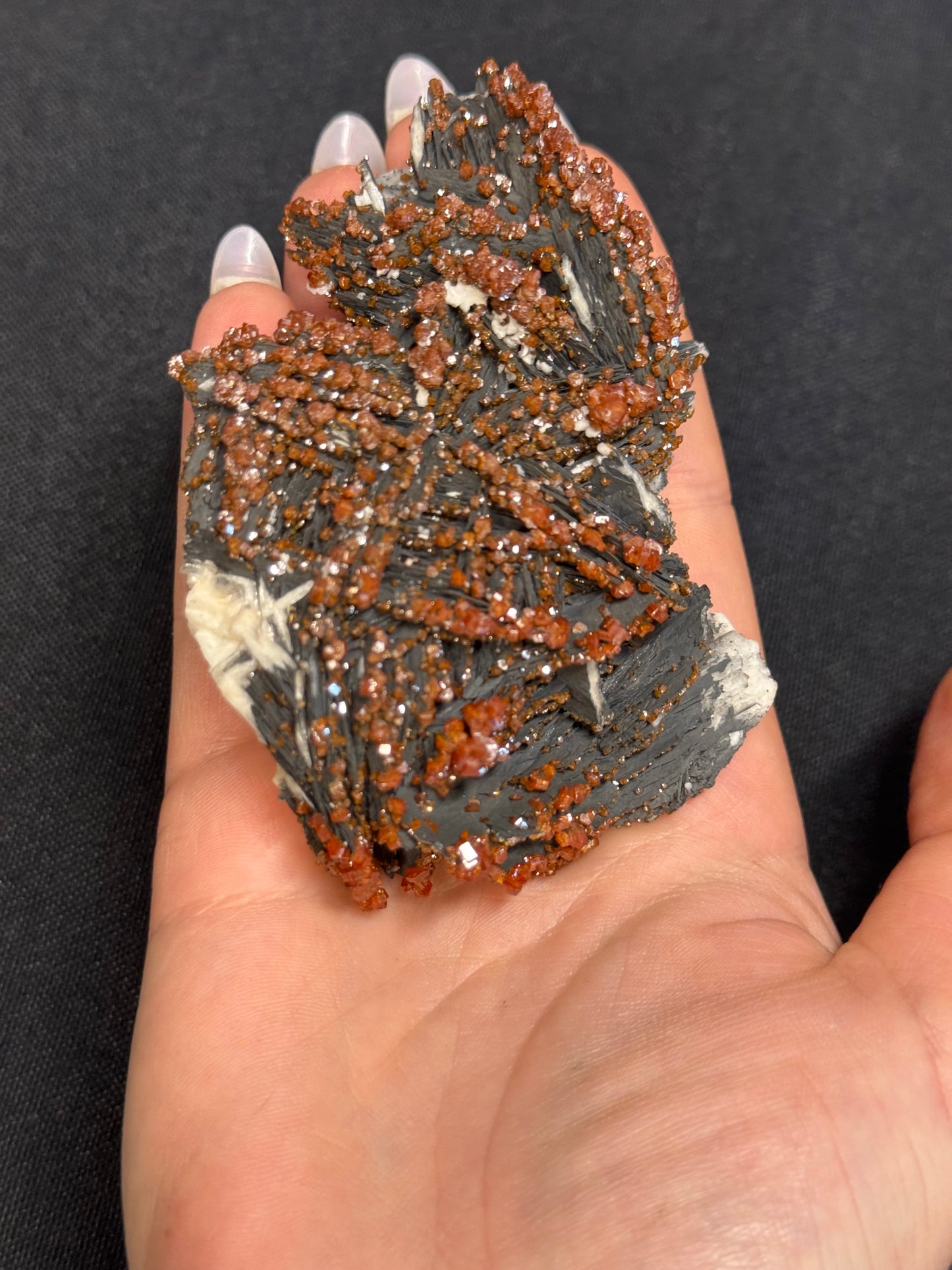 Vanadinite on black barite- Morocco