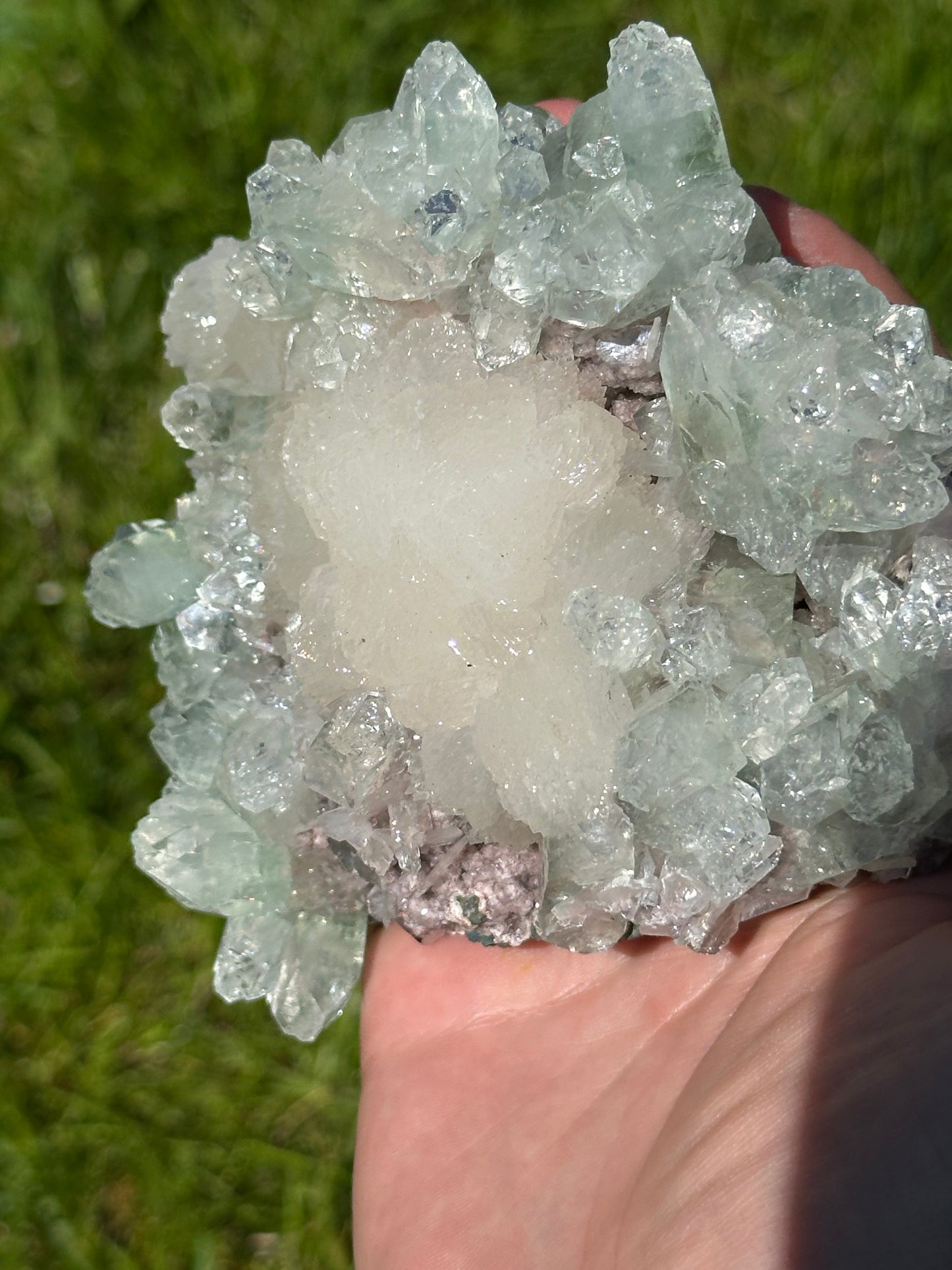 Green apophyllite with pink chalcedony| India