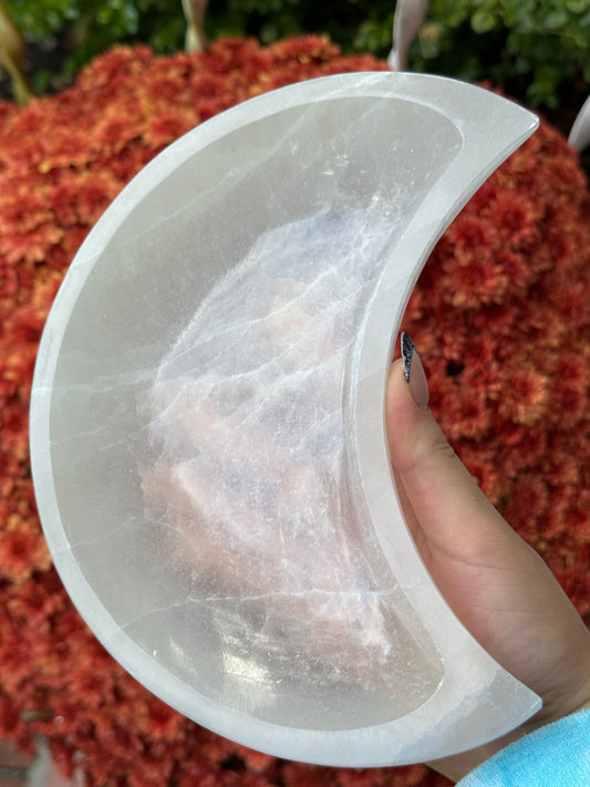 XL satin spar selenite moon bowl