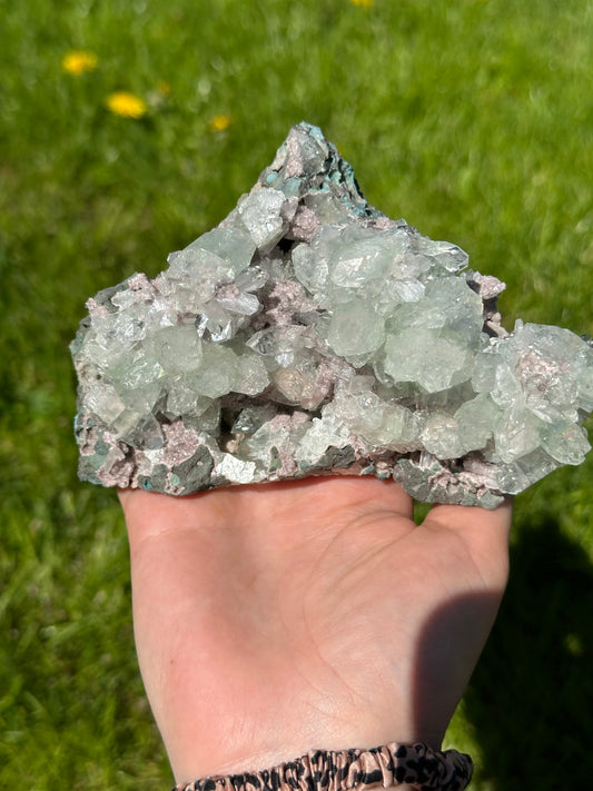 Green apophyllite with pink chalcedony | India