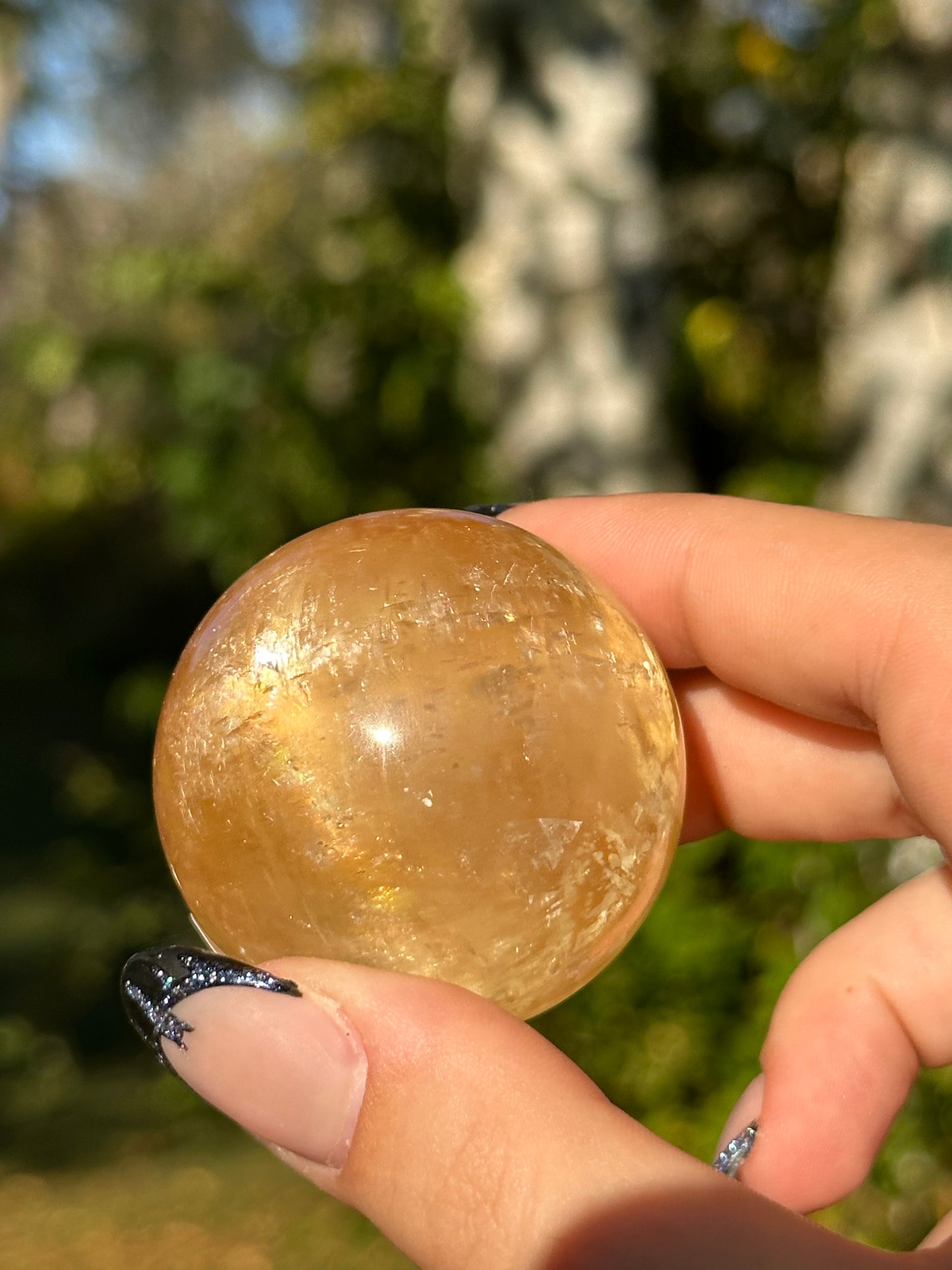 Honey Calcite Sphere - Stars and Rainbows