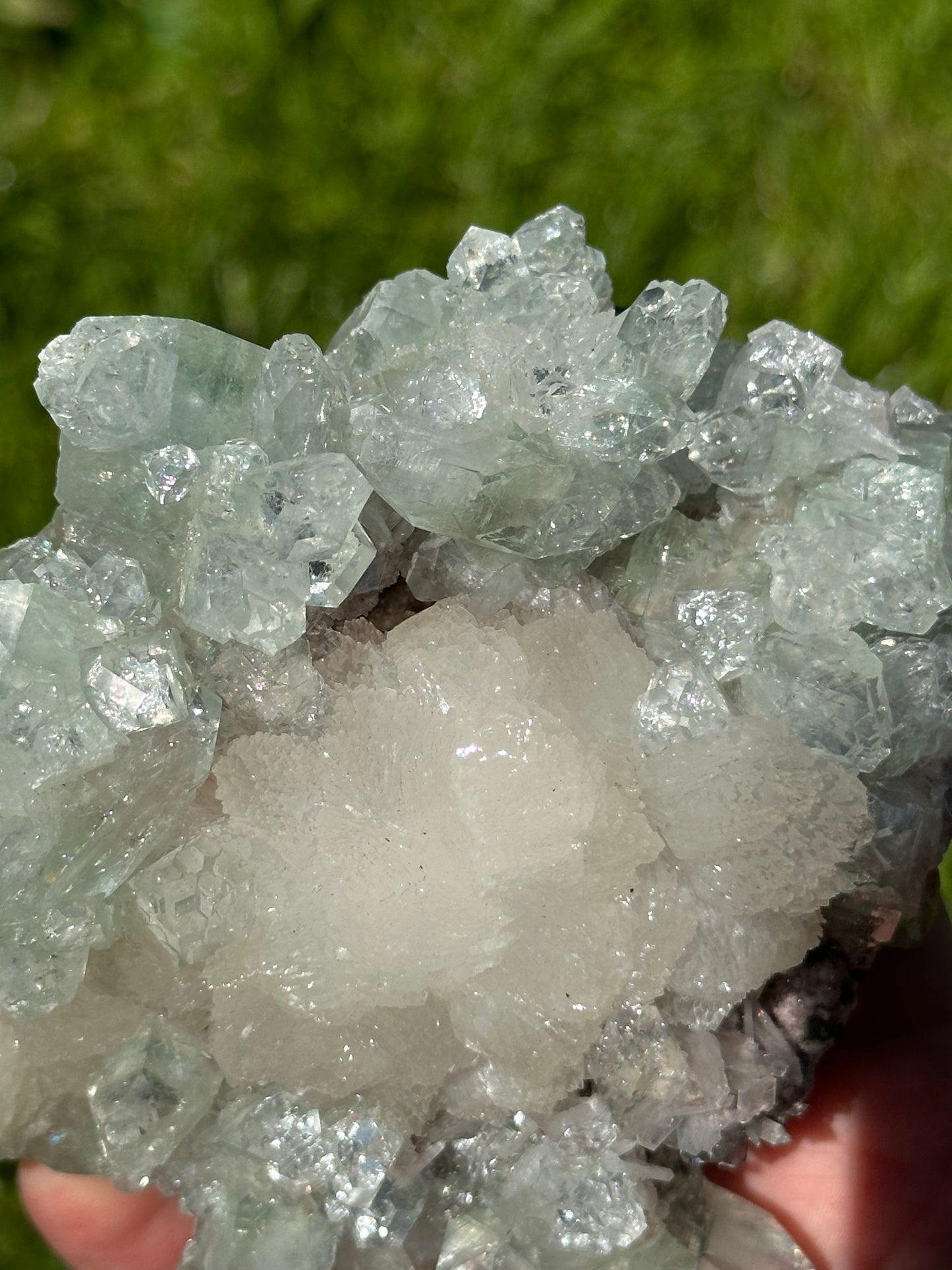 Green apophyllite with pink chalcedony| India