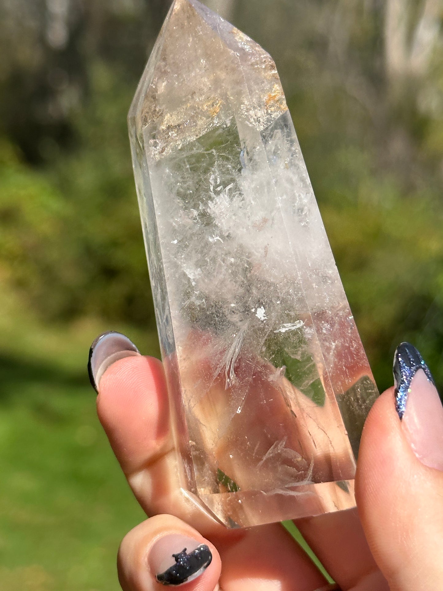 Quartz Point with Cubic Pyrite Inclusion