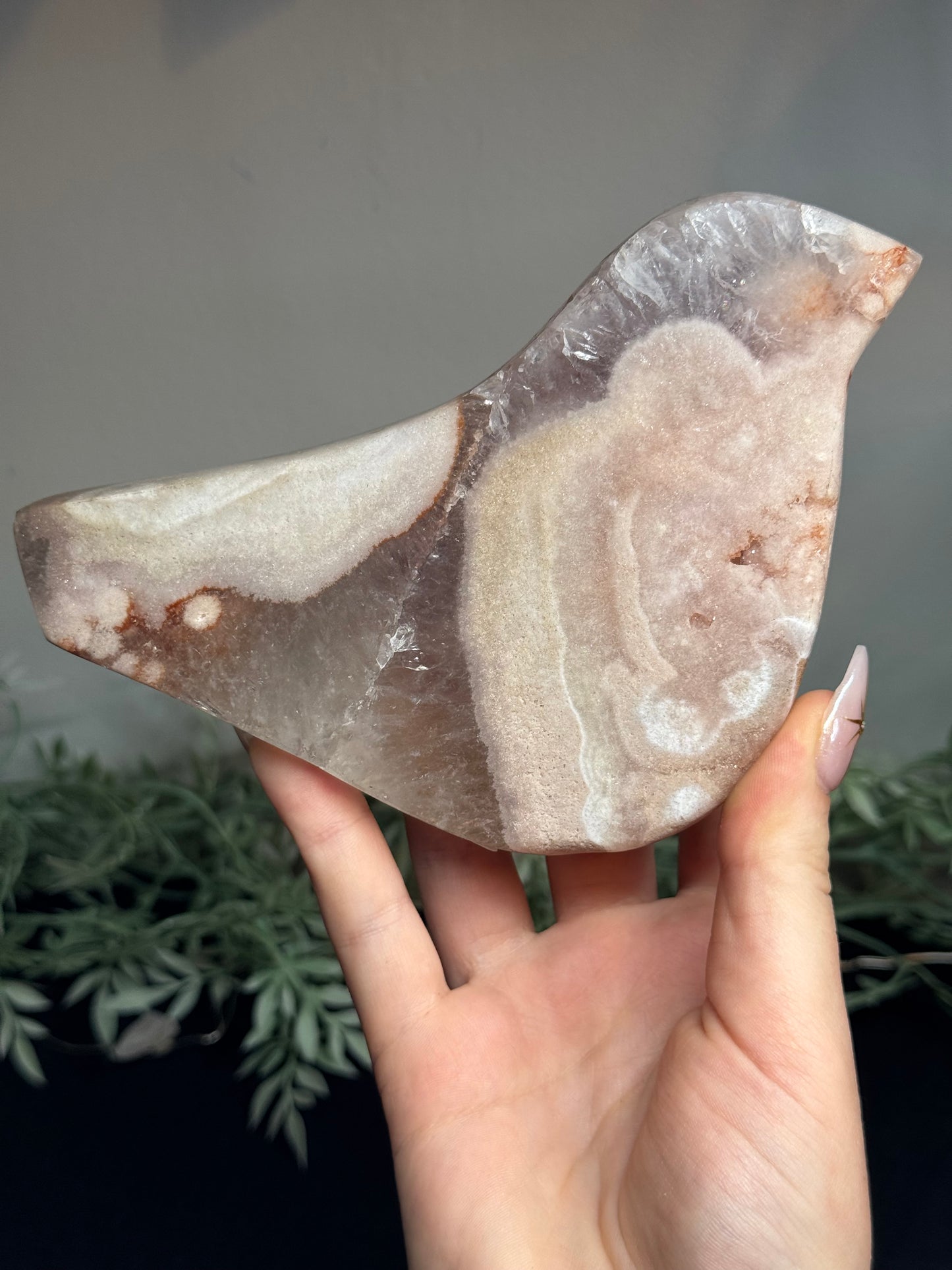 Pink amethyst bird with stand - appears repaired