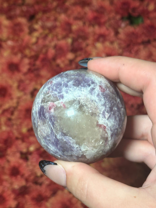 Lepidolite Sphere with Smokey Quartz