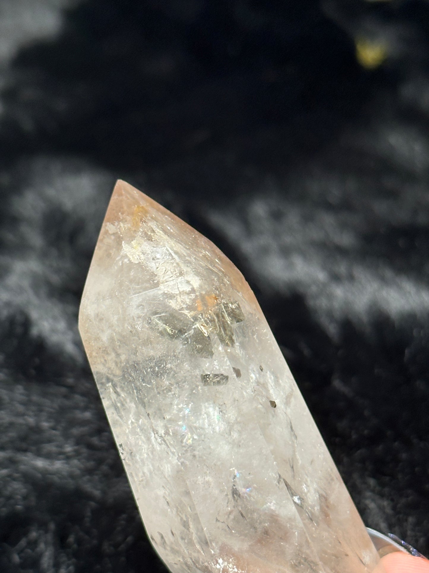 Quartz Point with Cubic Pyrite Inclusion