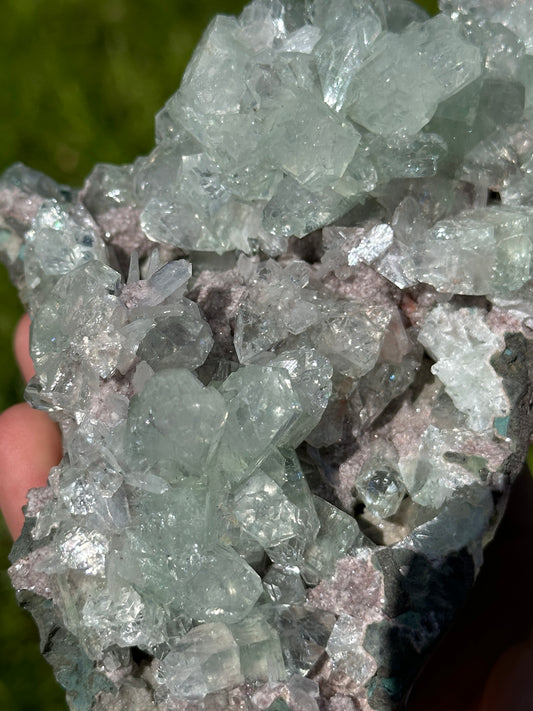 Green apophyllite with pink chalcedony | India