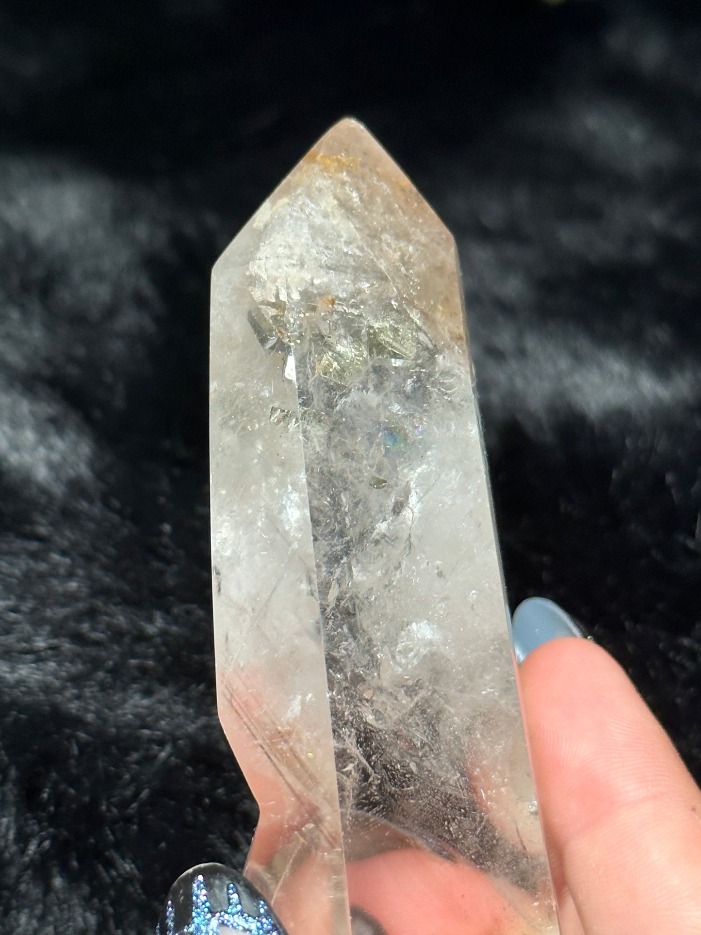 Quartz Point with Cubic Pyrite Inclusion