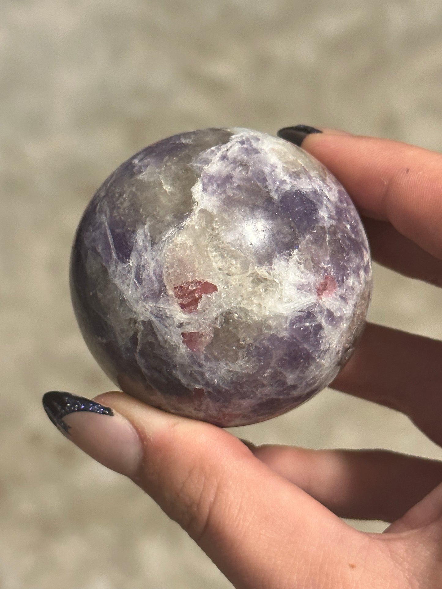 Lepidolite Sphere with Smokey Quartz