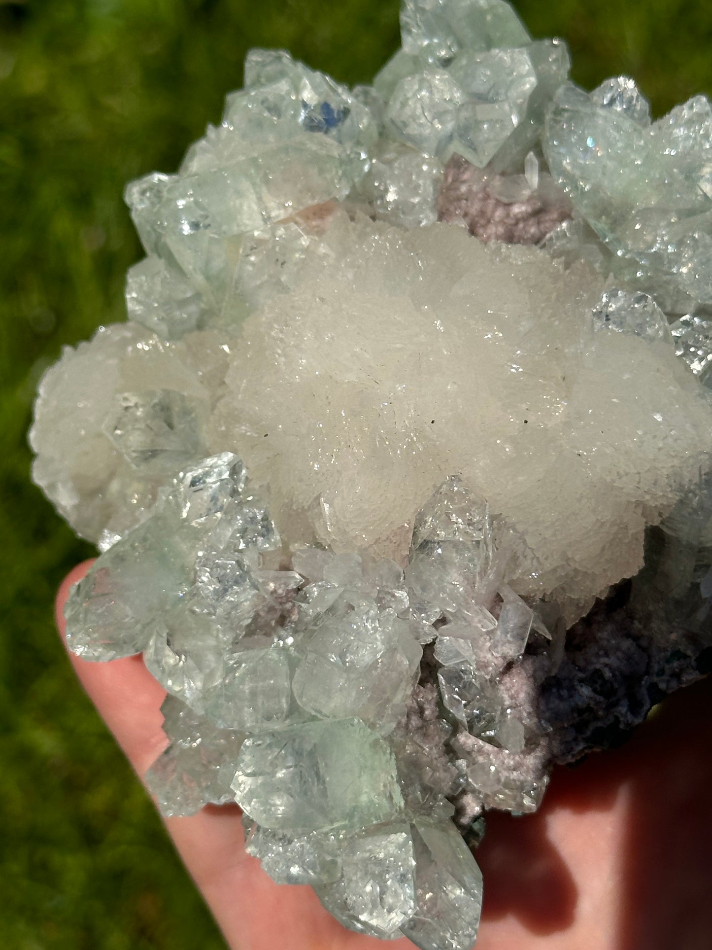Green apophyllite with pink chalcedony| India