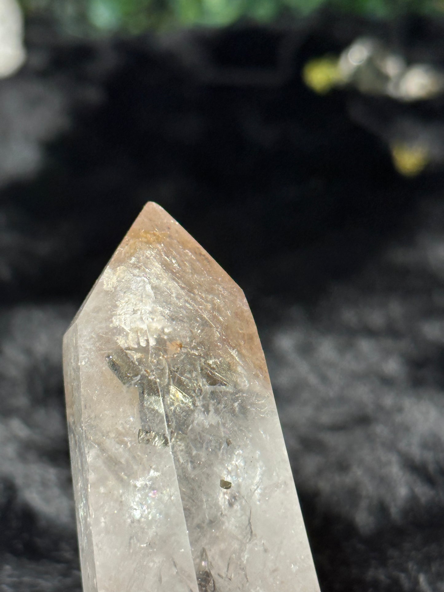 Quartz Point with Cubic Pyrite Inclusion