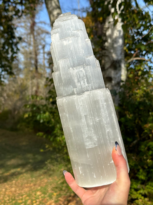 XL Satin Spar Selenite Tower Lamp