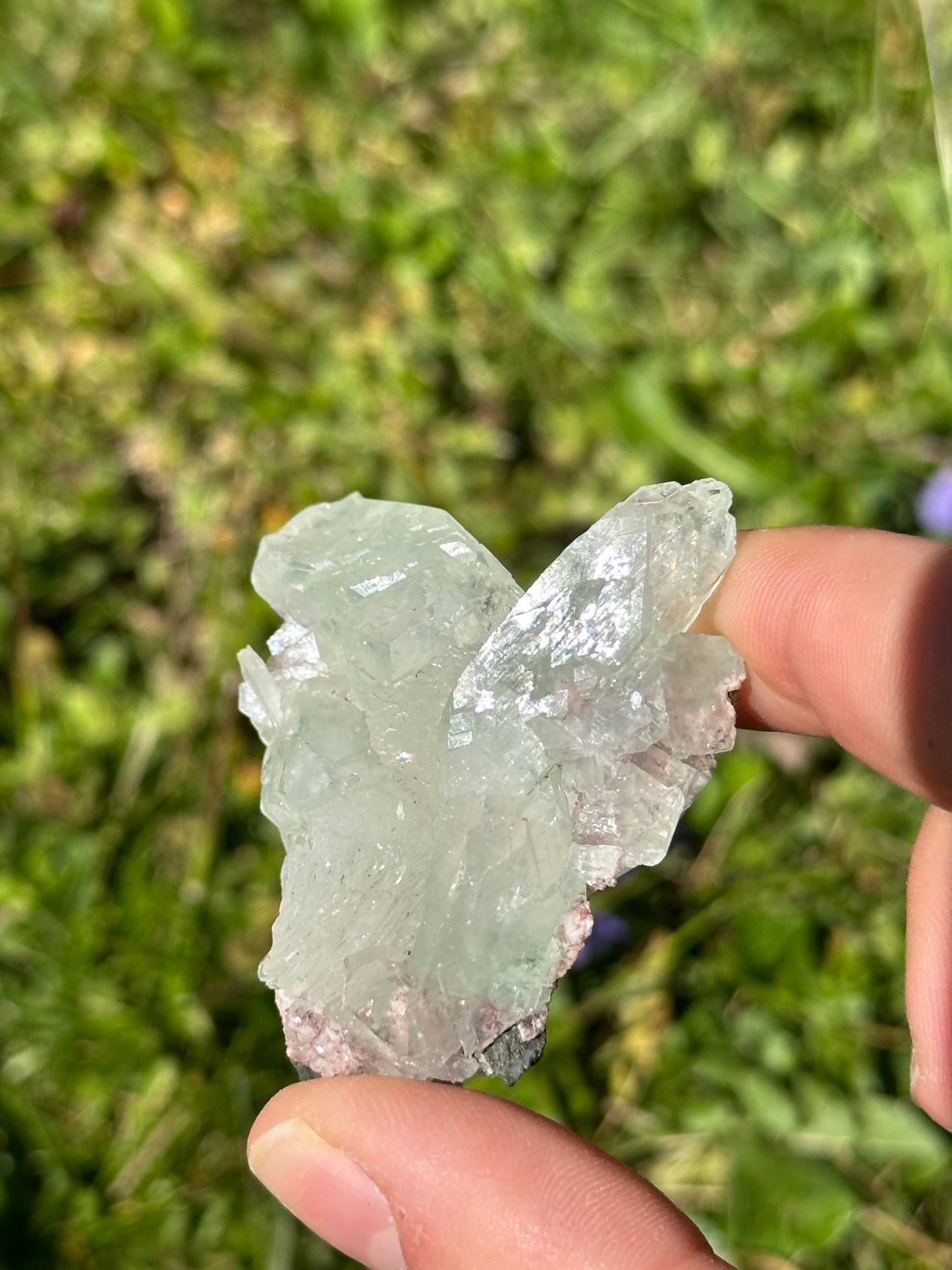 Green apophyllite with pink chalcedony | India