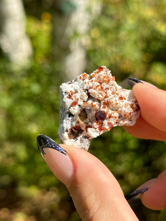 Spessartine Garnet and Smokey Quart on Feldspar