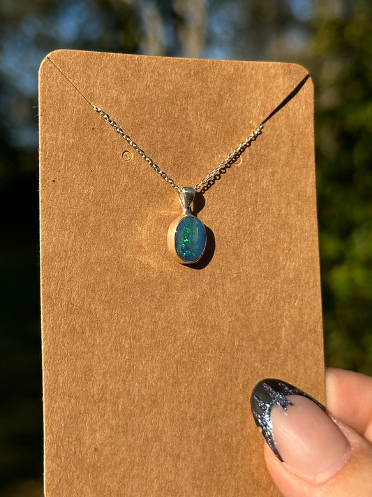 Australian Opal Necklace - Sterling Silver