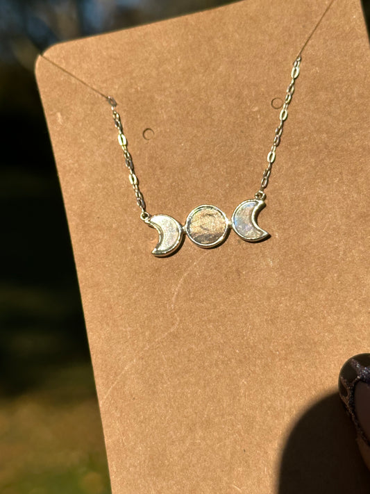 Labradorite Triple Moon Necklace - Sterling Silver