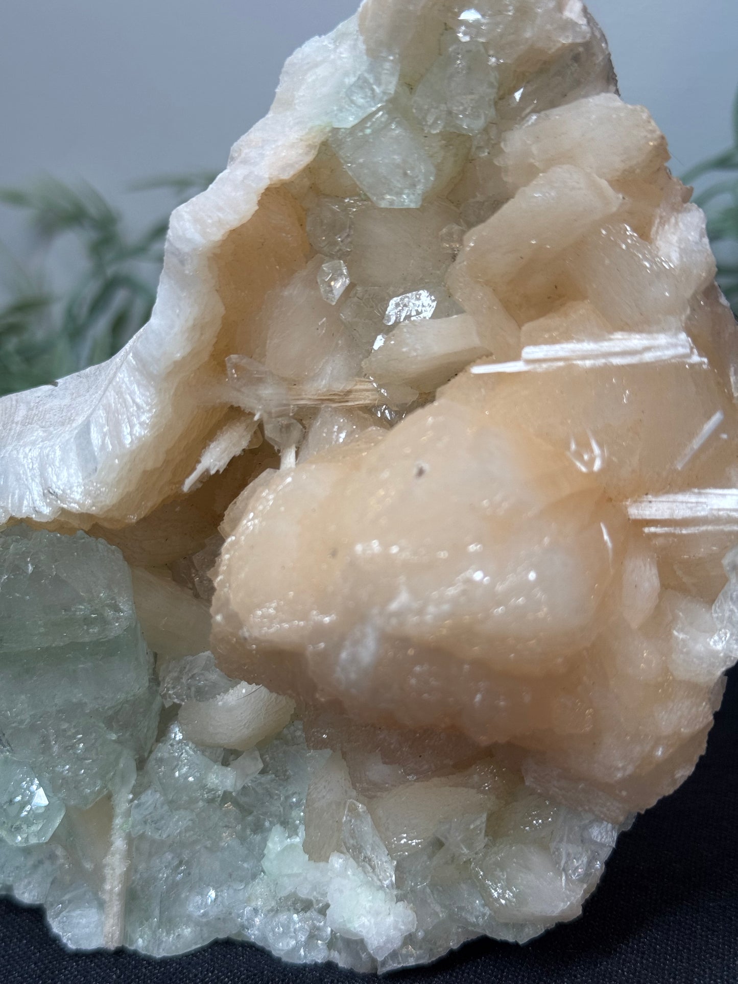 Green Apophyllite, peach Stilbite - India