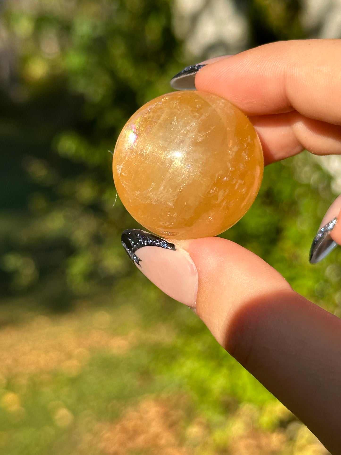 Honey Calcite Sphere - Stars and Rainbows