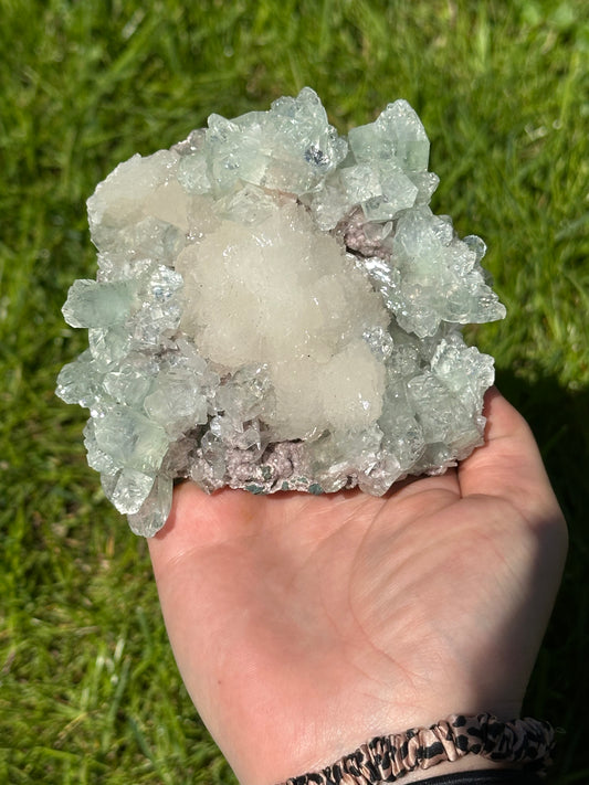 Green apophyllite with pink chalcedony| India