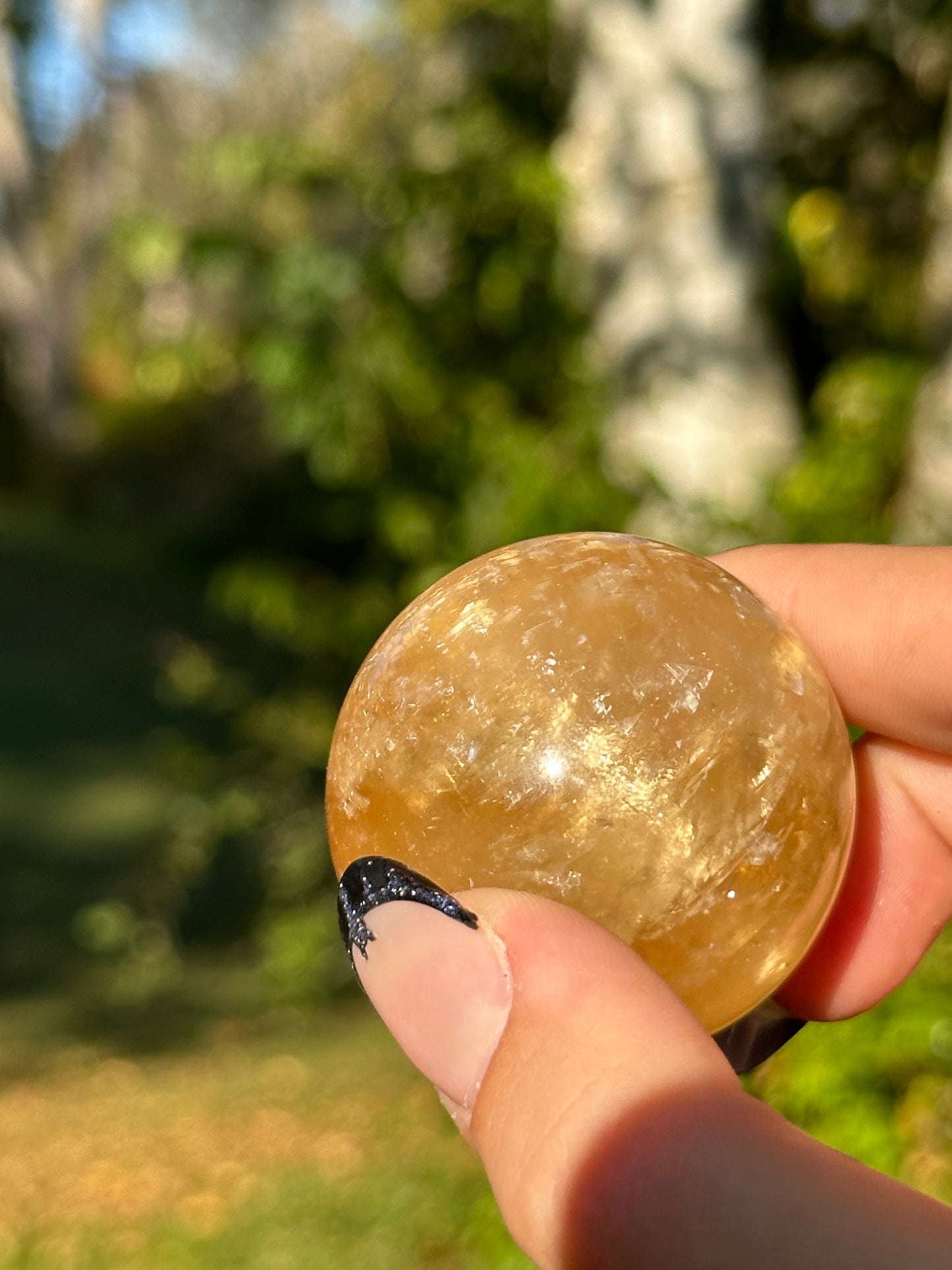 Honey Calcite Sphere - Stars and Rainbows