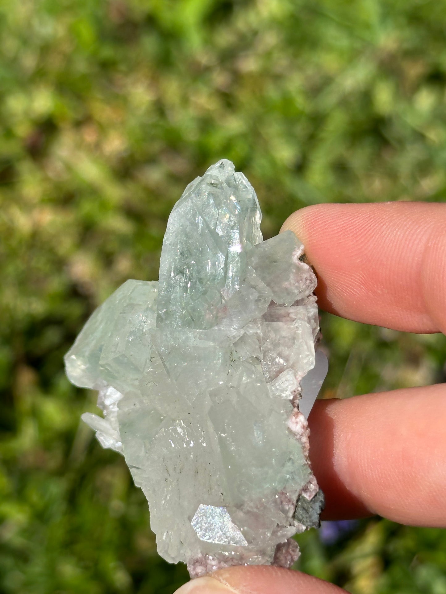 Green apophyllite with pink chalcedony | India