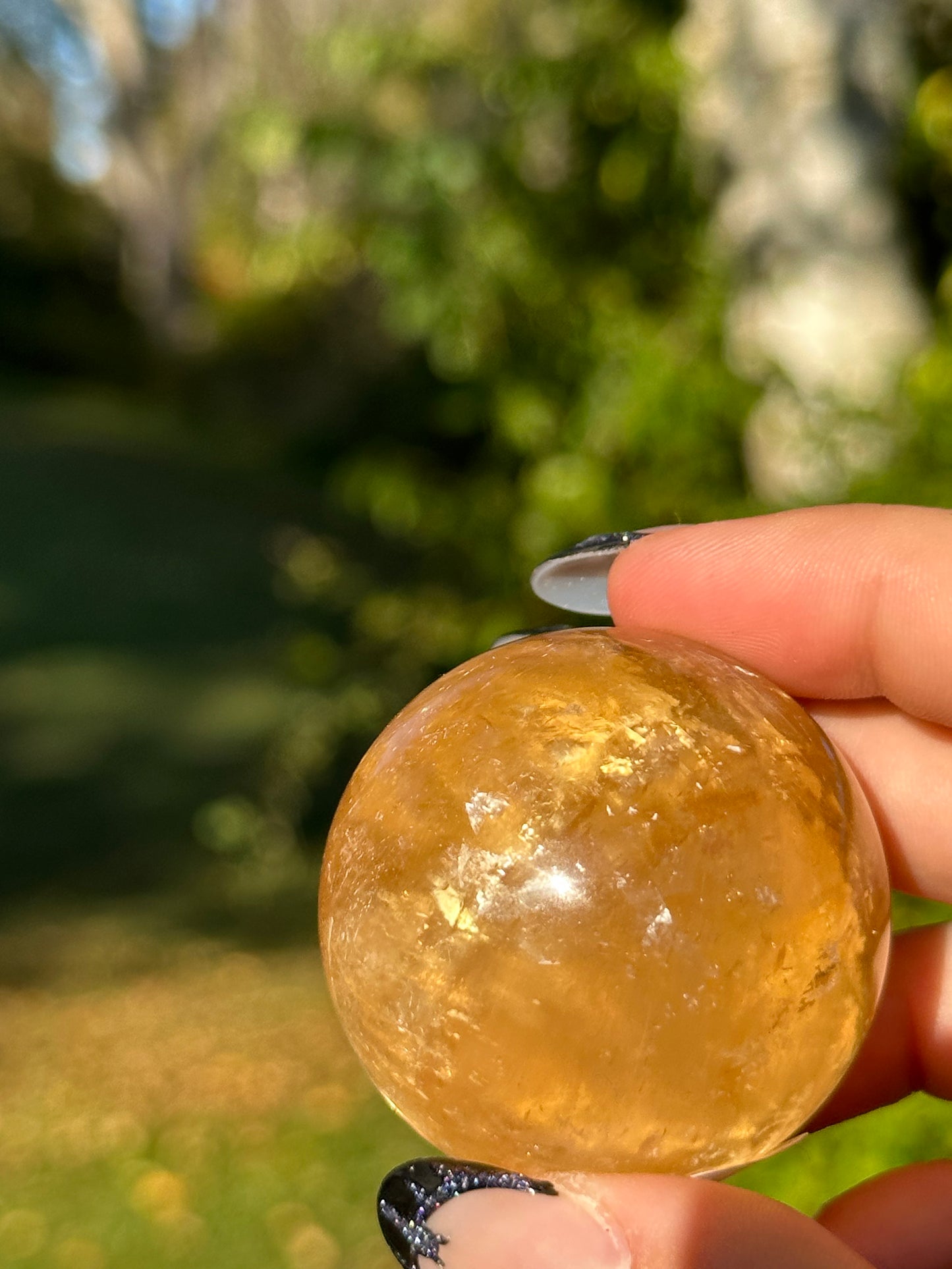 Honey Calcite Sphere - Stars and Rainbows