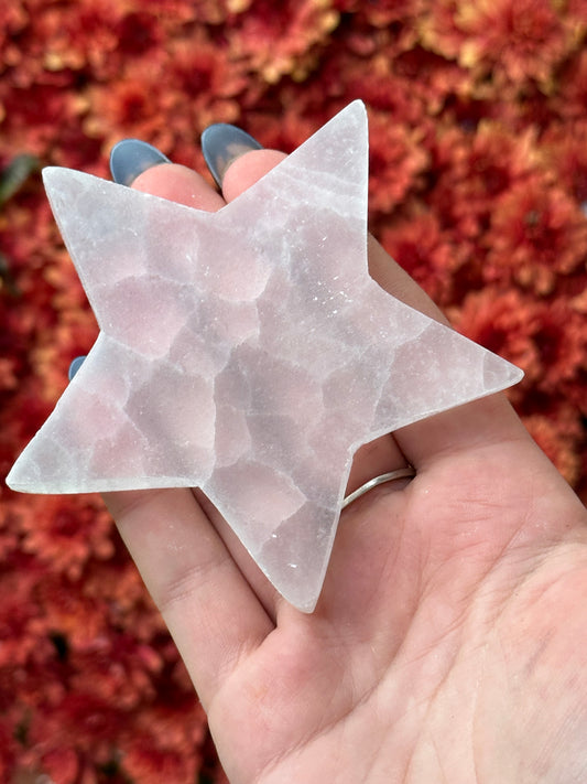Satin spar selenite star charging plate
