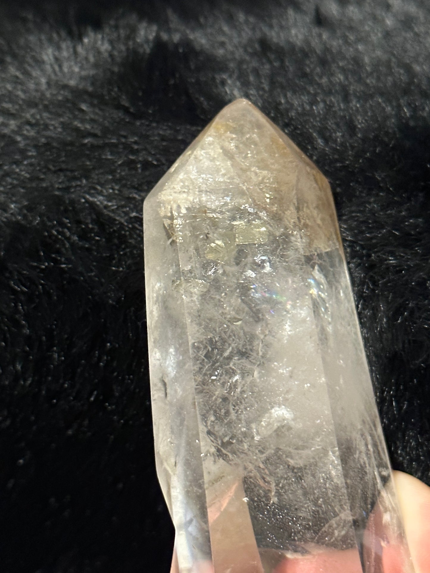 Quartz Point with Cubic Pyrite Inclusion