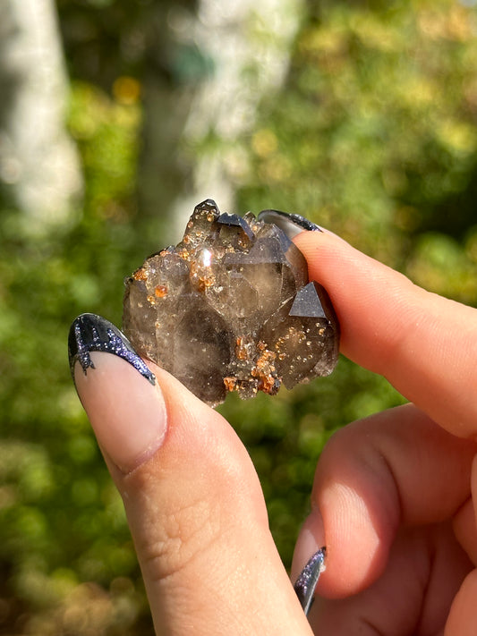 Spessartine Garnet on Smokey Quartz