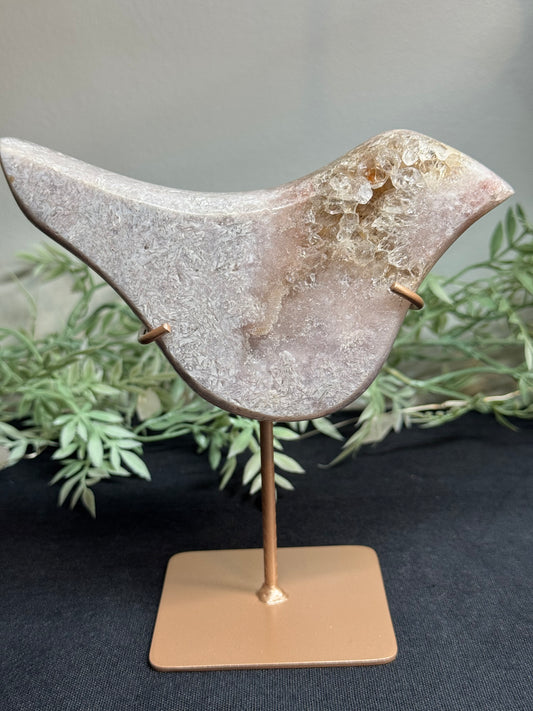 Pink amethyst bird with stand