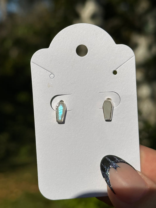 Moonstone Coffin Earrings- Sterling Silver