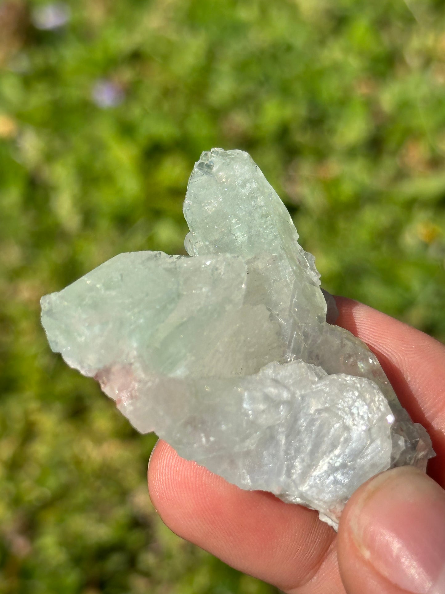 Green apophyllite with pink chalcedony | India