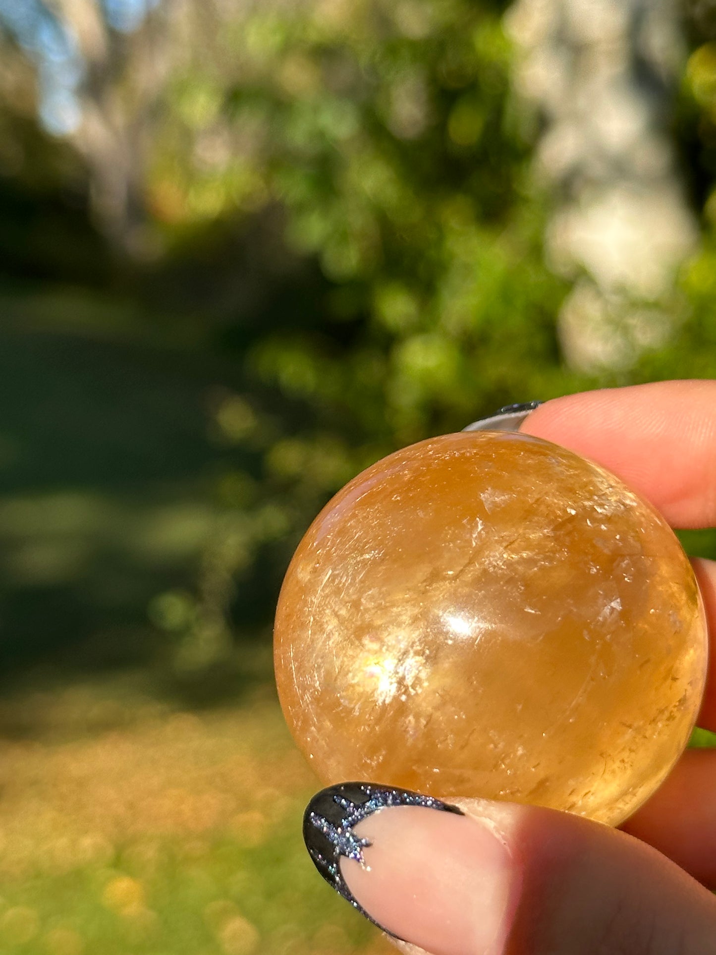 Honey Calcite Sphere - Stars and Rainbows