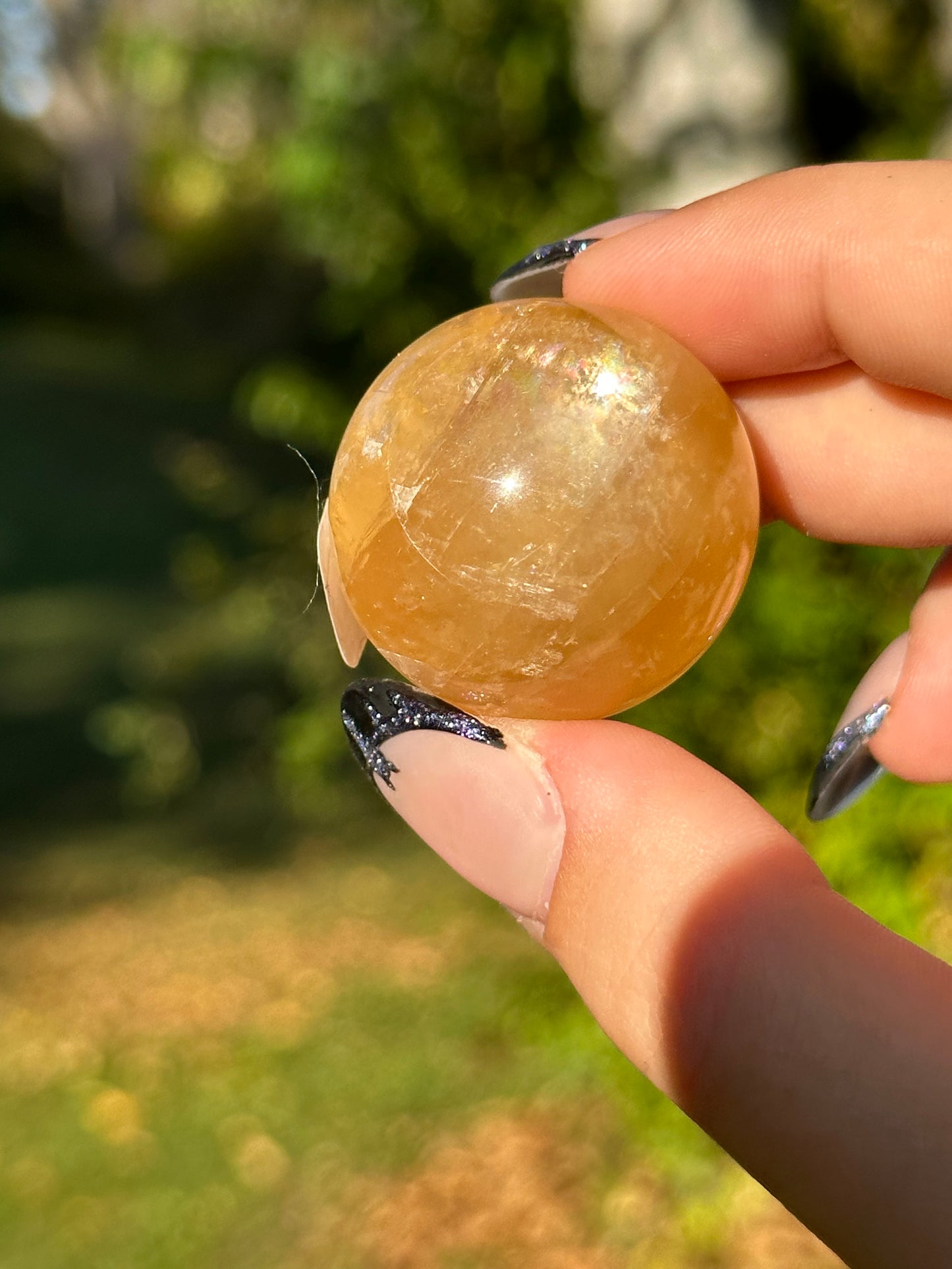 Honey Calcite Sphere - Stars and Rainbows