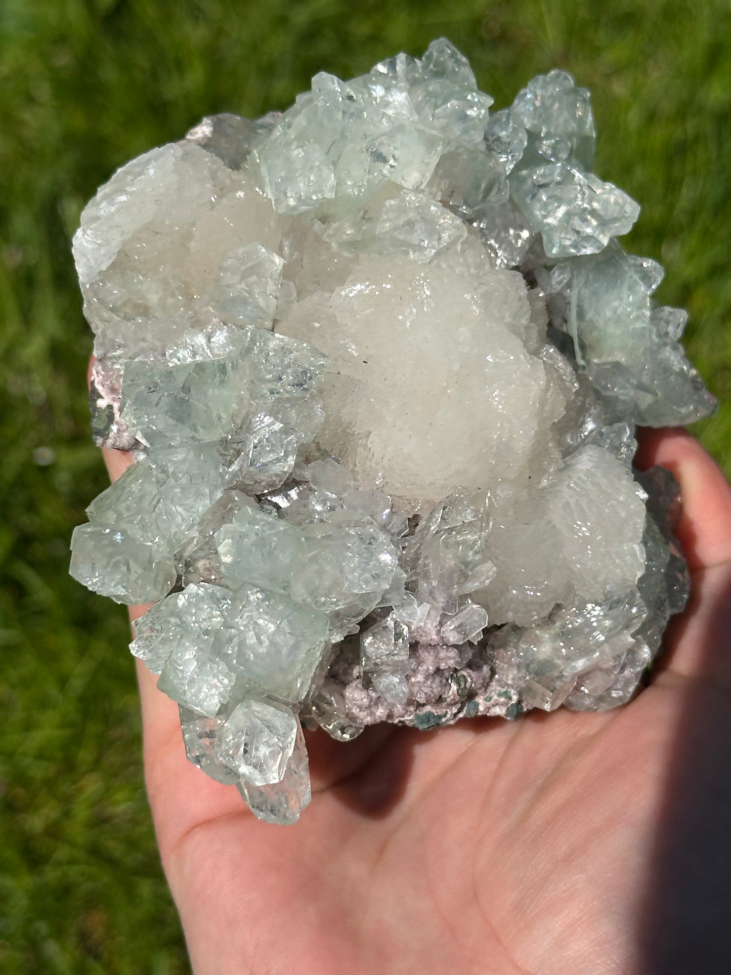Green apophyllite with pink chalcedony| India